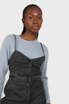 Washed black denim button front maxi dress_5