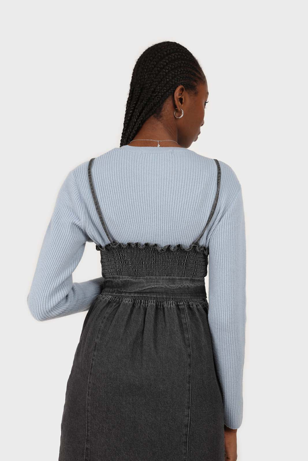 Washed black denim button front maxi dress_6