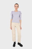 Lilac and mint striped puff 3/4 sleeve top_2