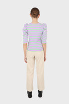 Lilac and mint striped puff 3/4 sleeve top_4
