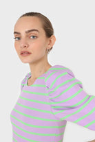 Lilac and mint striped puff 3/4 sleeve top_5