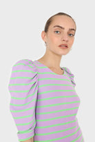 Lilac and mint striped puff 3/4 sleeve top_6