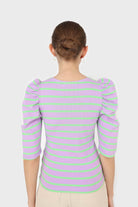 Lilac and mint striped puff 3/4 sleeve top_7