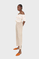 Beige silky micro pleat trousers_4