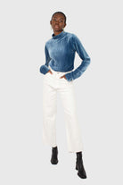 Mid blue micro ribbed silky top_4