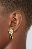 Gold and black hammered circle drop earrings_2