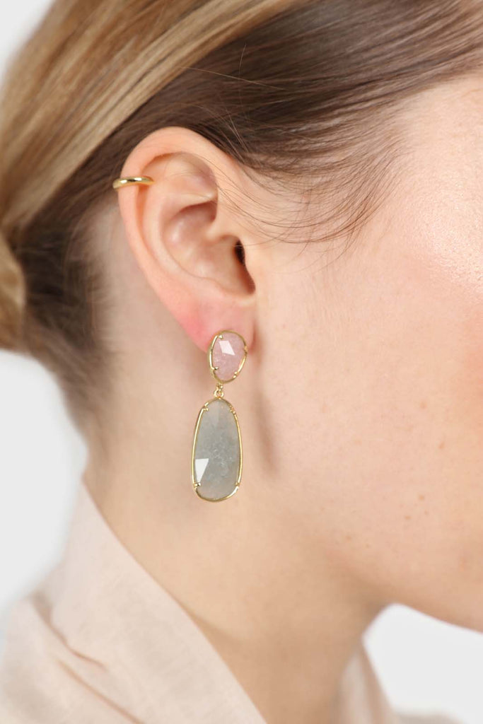 Pink and green gem drop earrings_3