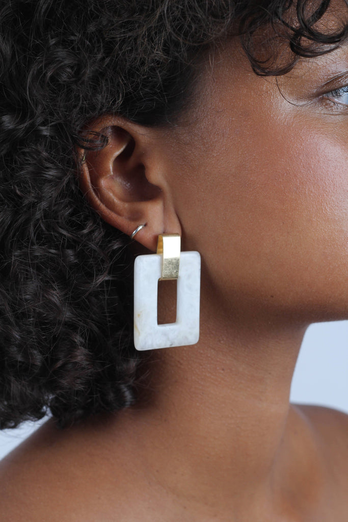 Ivory square gold loop linking earrings_7