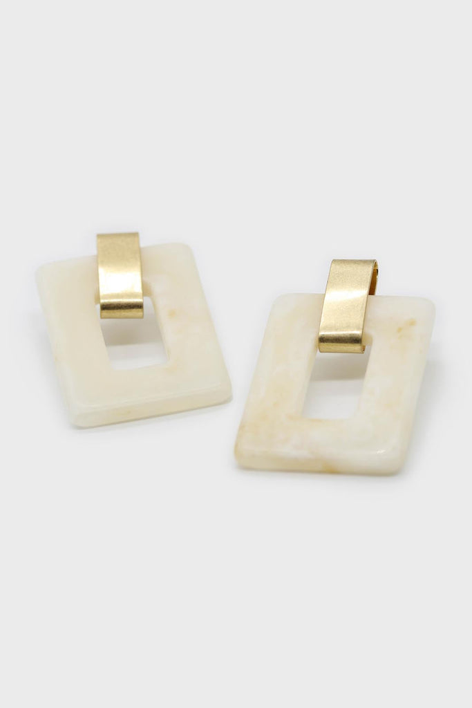 Ivory square gold loop linking earrings_1