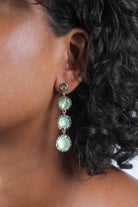 Green falling glass circle gem earrings_2