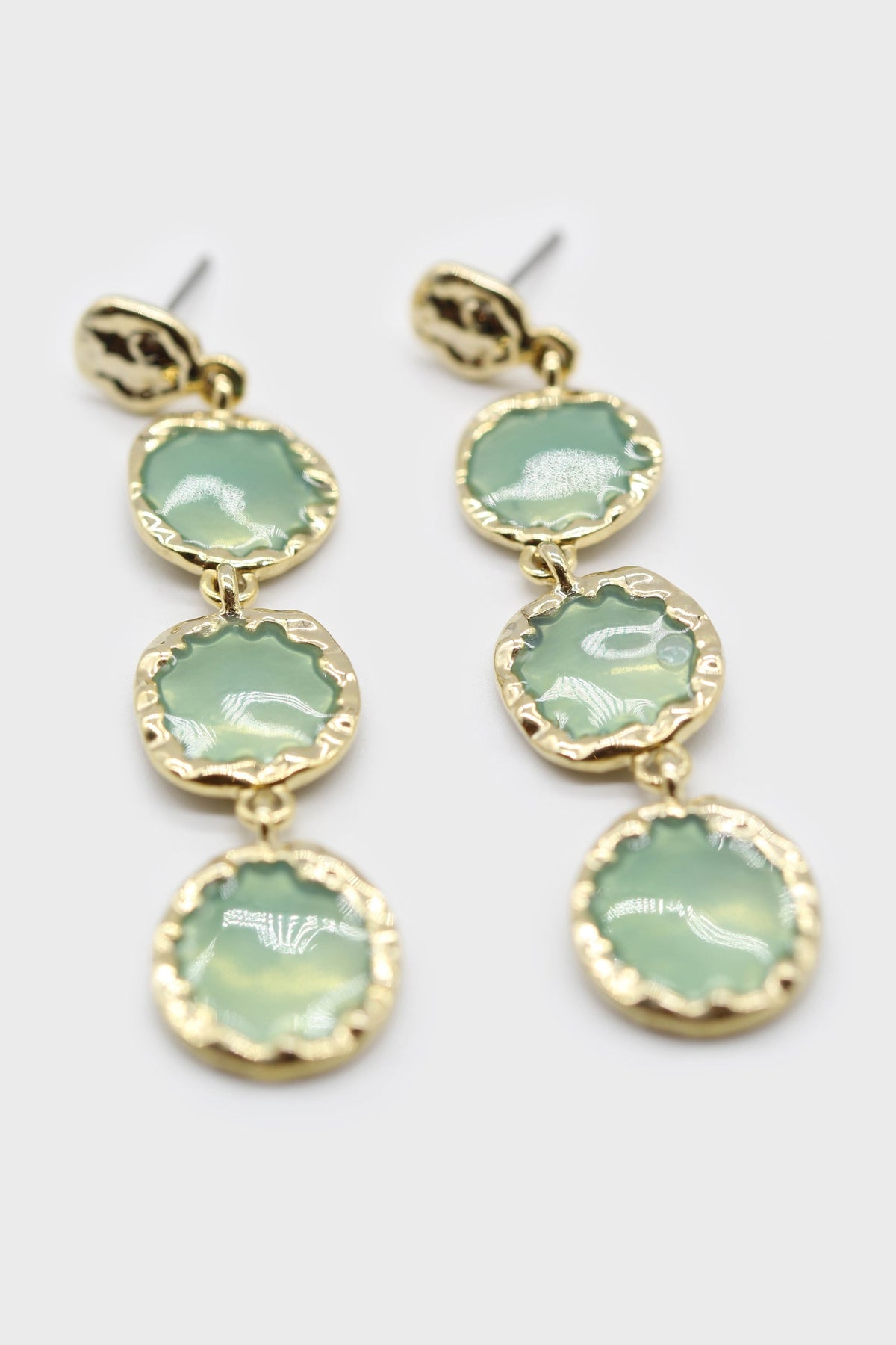 falling glass circle gem earrings