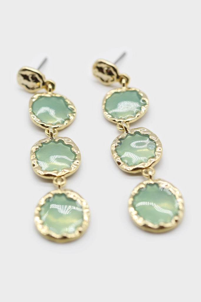 Green falling glass circle gem earrings_1