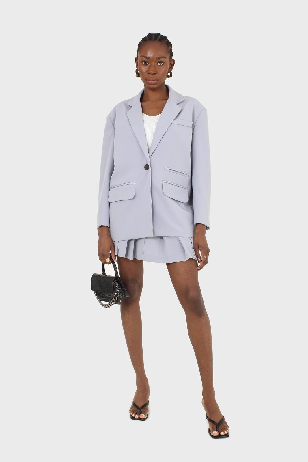 Powder blue pleated mini skirt set_10