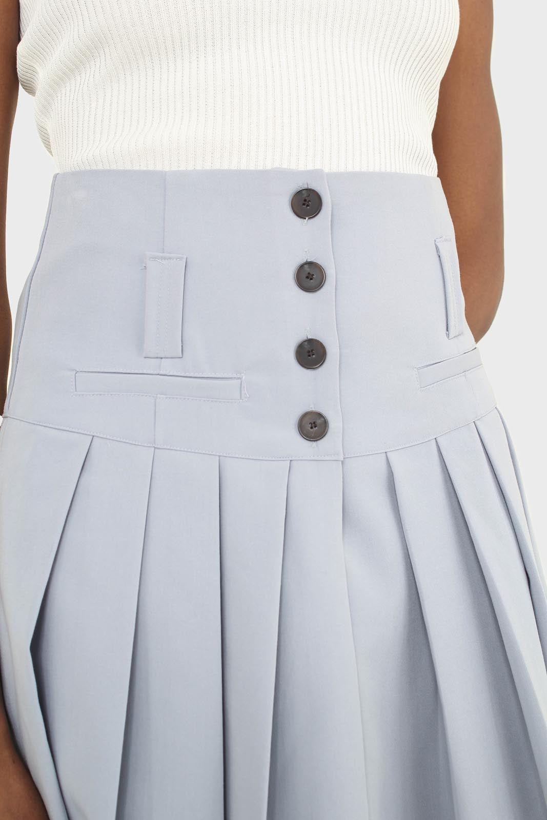 Powder blue pleated mini skirt set_6