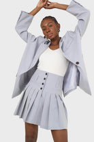 Powder blue pleated mini skirt set_1