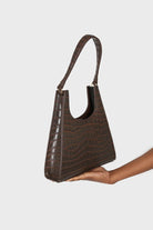 Brown croc skin triangle shoulder bag with chain handle_2