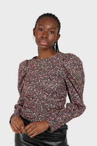 Black floral ruched long sleeved blouse_1