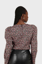 Black floral ruched long sleeved blouse_5