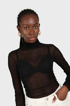Black sheer shirring sides turtleneck top_2