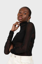 Black sheer shirring sides turtleneck top_4