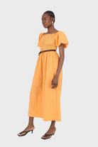 Orange short sleeved ruched bodice jumpsuit_5