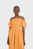 Orange short sleeved ruched bodice jumpsuit_10