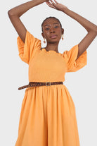Orange short sleeved ruched bodice jumpsuit_7