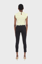 Ivory and bright green floral print ruched tank_10