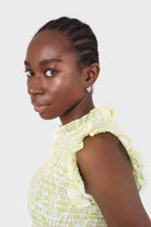 Ivory and bright green floral print ruched tank_4