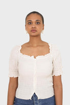 Ivory square neck smocked short sleeved blouse_5