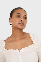 Ivory square neck smocked short sleeved blouse_3