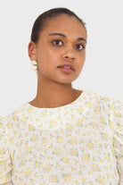 Yellow floral smocked short sleeved blouse_3