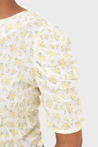 Yellow floral smocked short sleeved blouse_2