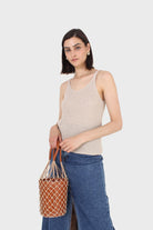 Pale beige V neck knit tank_1