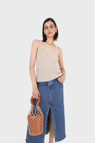 Pale beige V neck knit tank_4