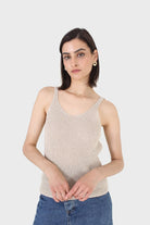 Pale beige V neck knit tank_6