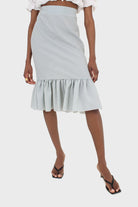 Khaki gingham ruffle tier midi skirt - set_2