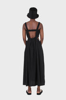 Black open back ruched strap maxi dress_2