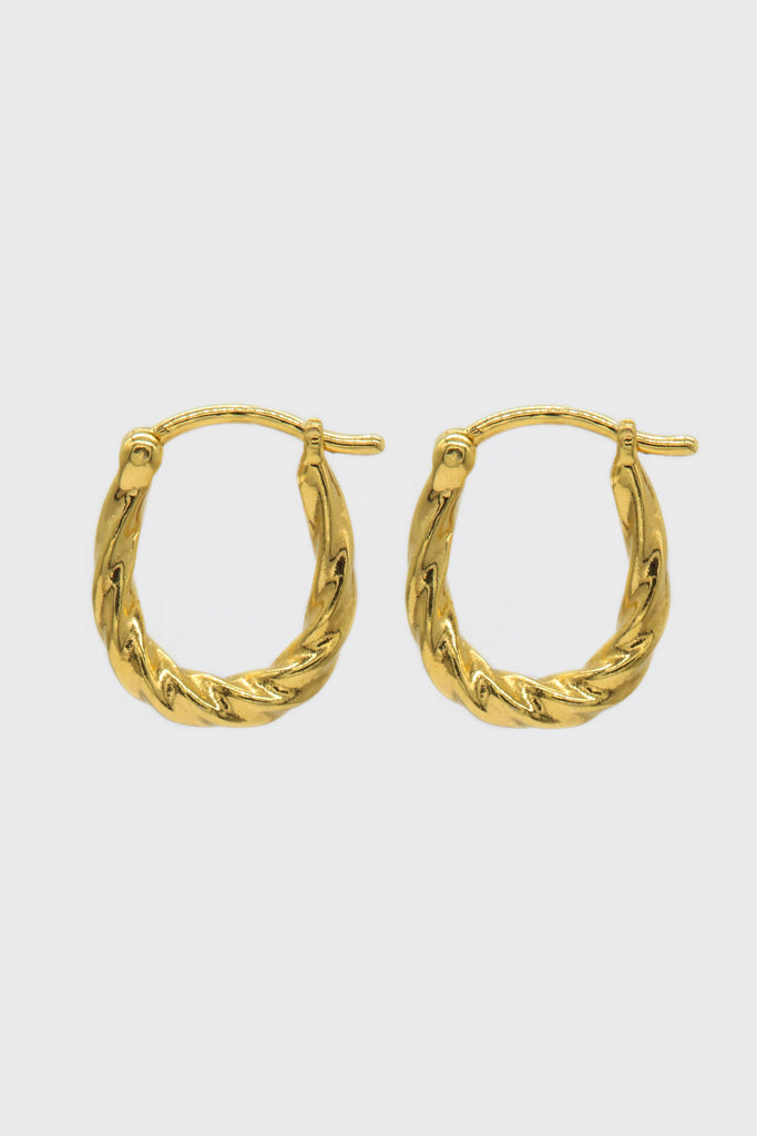 Gold twisted oval huggie earring - 9mm_4