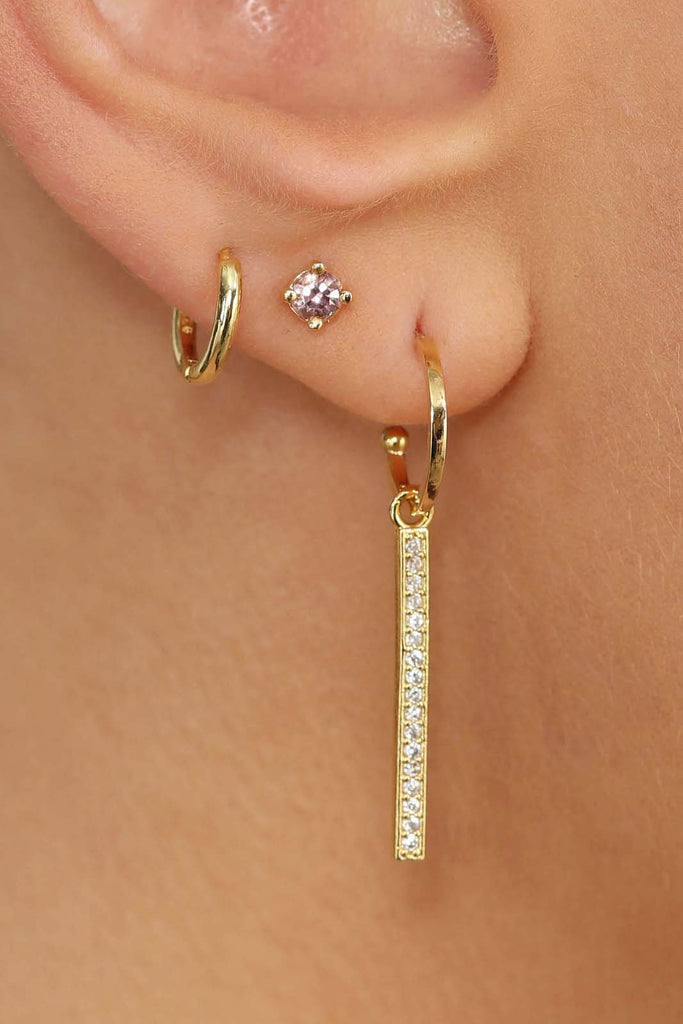 Gold simple hoop single huggie earring - 4mm_3