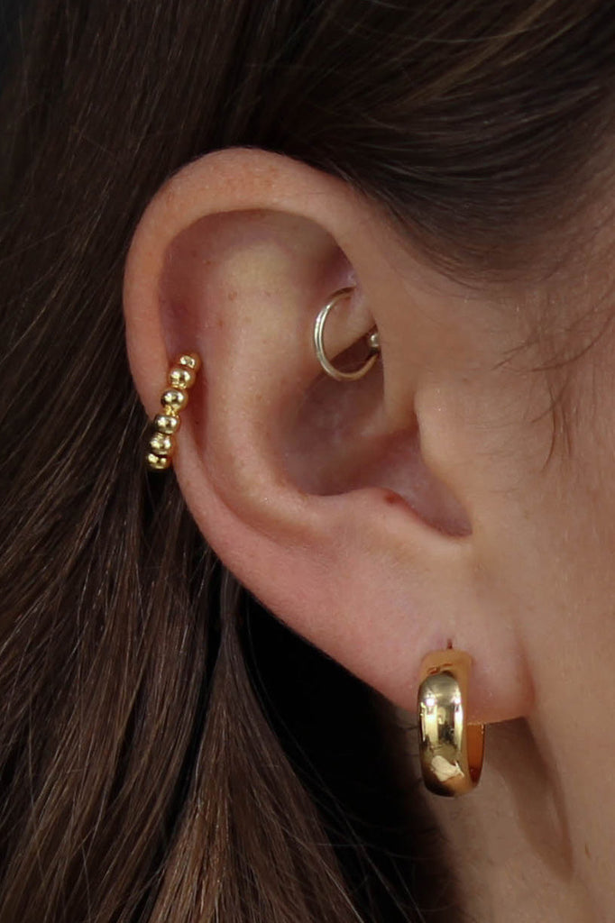Gold thick stacked ball ear cuff - 8.5mm_2