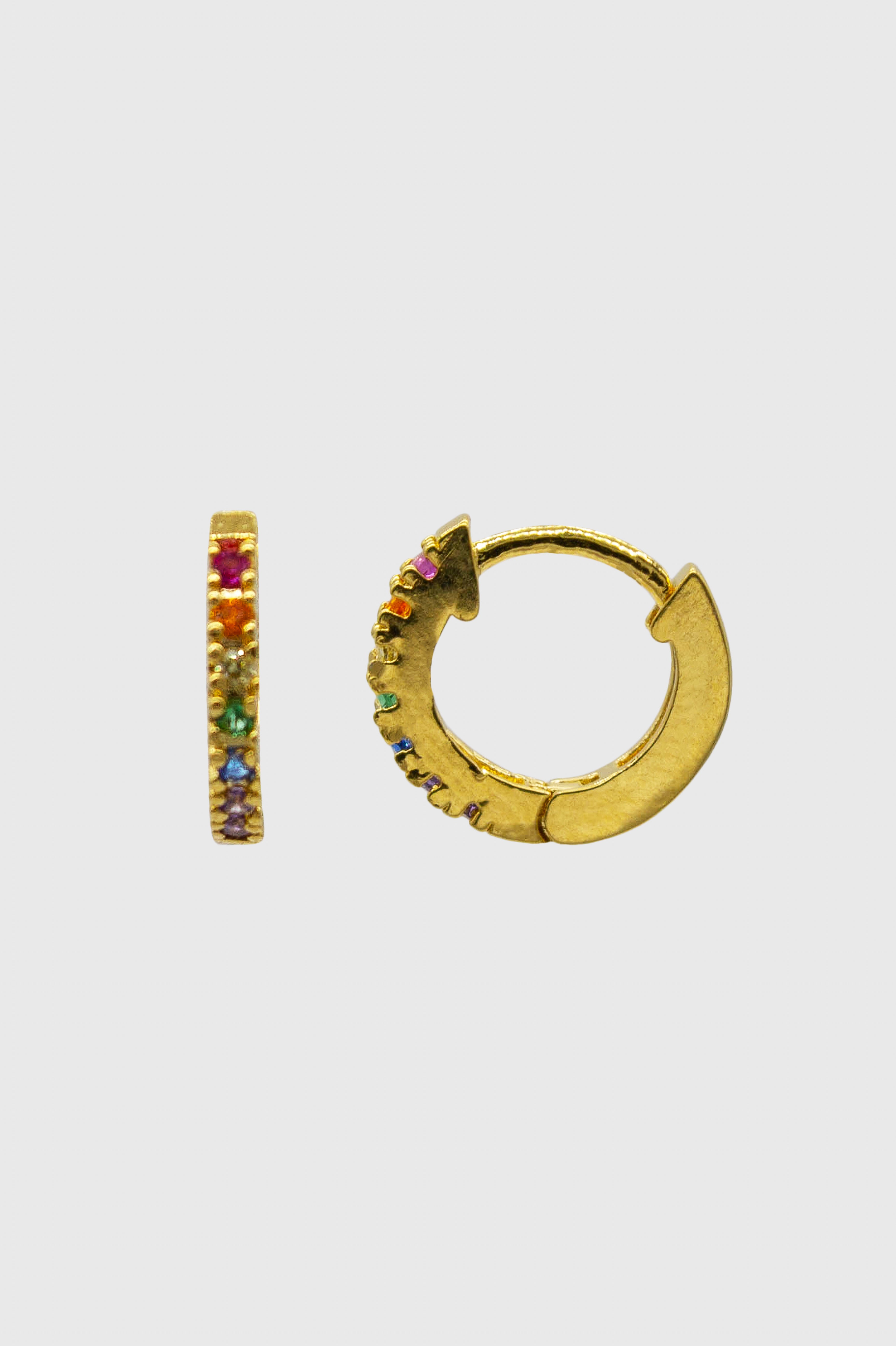 Gold rainbow pave huggie earrings - 6.5mm