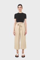 Beige soft tie waist wide leg trousers_3
