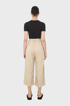Beige soft tie waist wide leg trousers_4