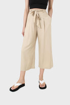 Beige soft tie waist wide leg trousers_1
