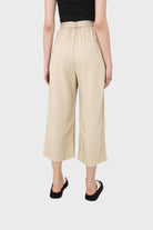 Beige soft tie waist wide leg trousers_2
