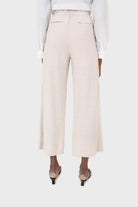Oatmeal linen belted loose fit trousers_4