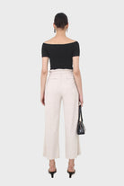 Oatmeal linen belted loose fit trousers_8