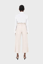 Oatmeal linen belted loose fit trousers_5