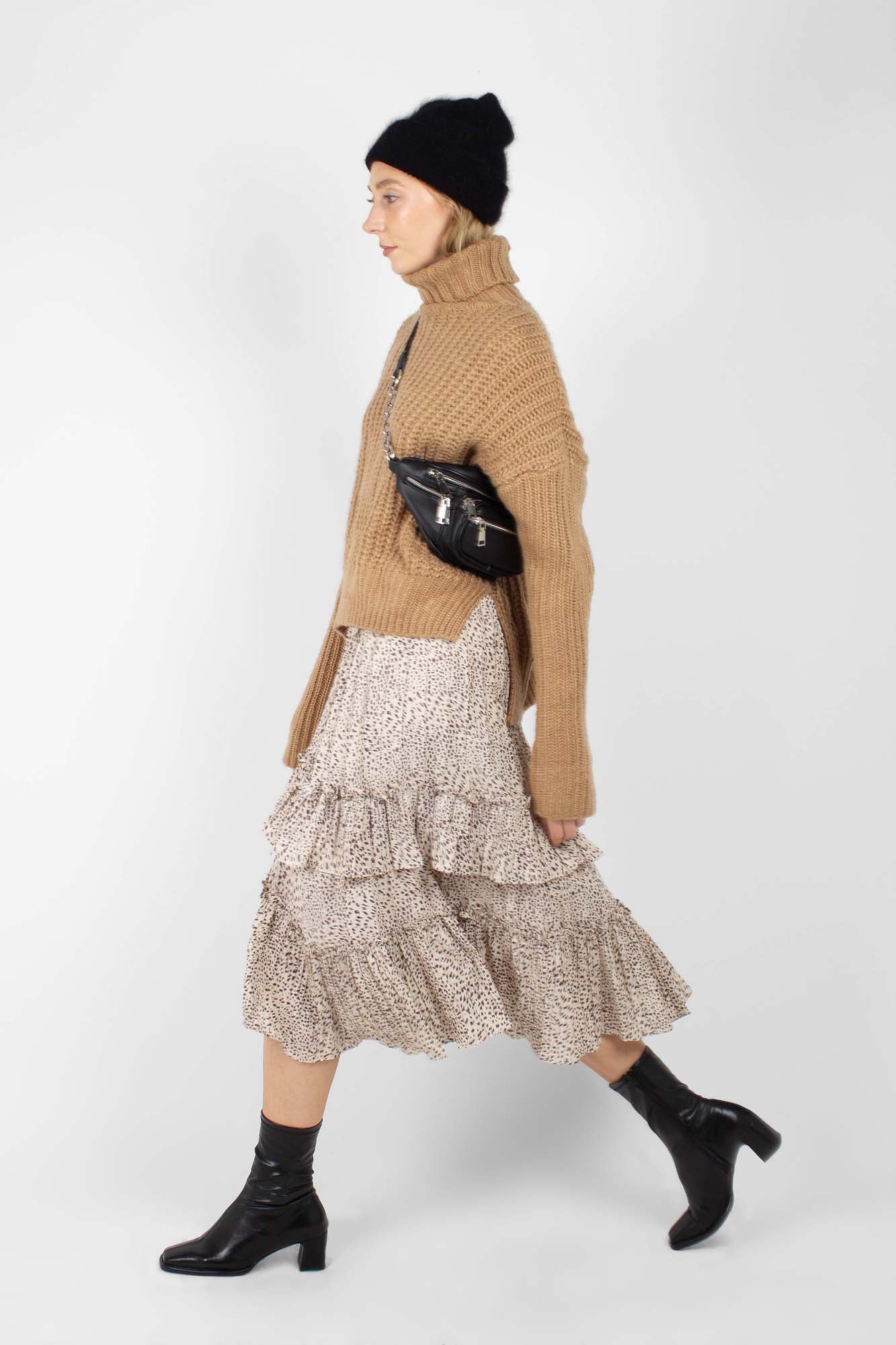 Beige leopard print multi tier midi skirt_3